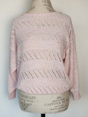 Vtg 80s Pink Crochet Sweater Top
